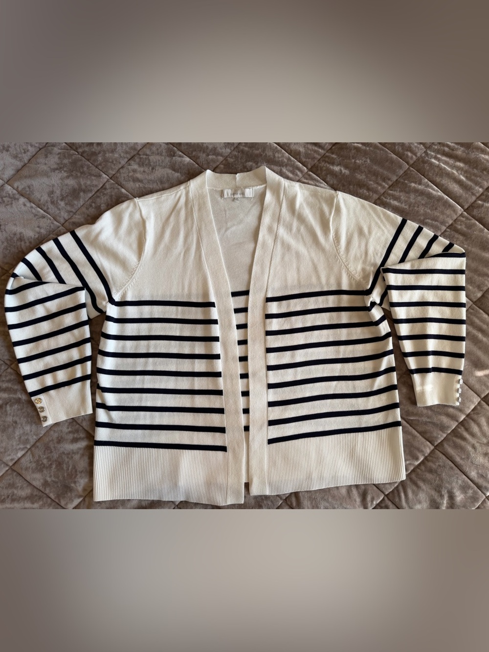 Verve Ami Cream Open-Front Cardigan with Black Stripes